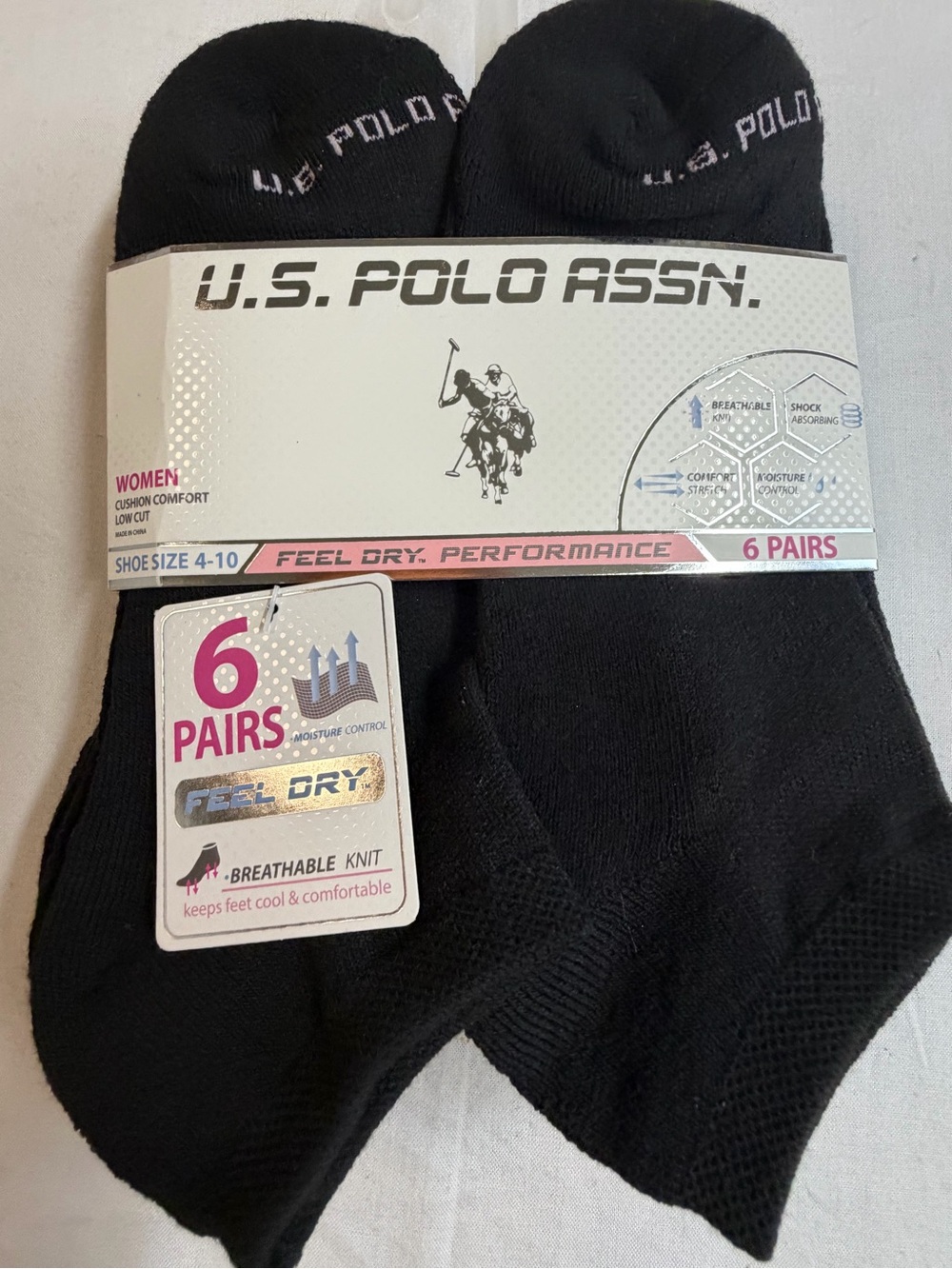 U.S. Polo Assn. Women’s Low-Cut Black Socks - 6 Pairs